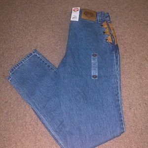 Diamond Cut Leather Detail Jeans